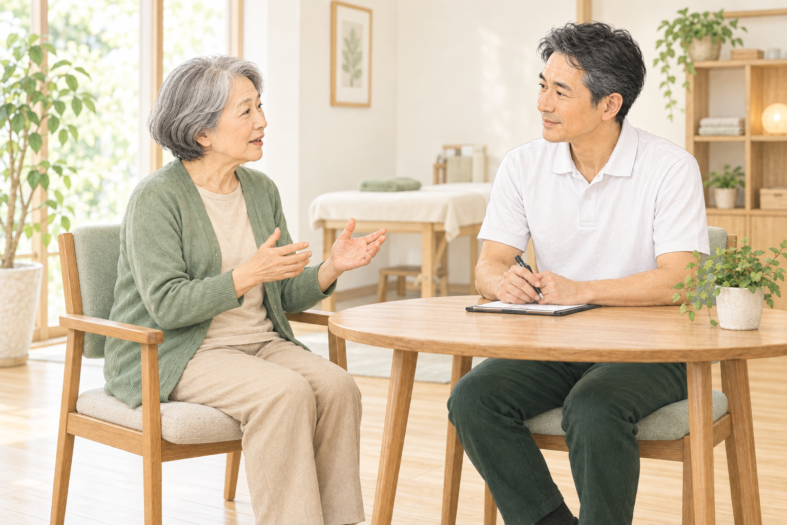 日常の困りごとを同じ目線で聴く相談場面のイメージ
